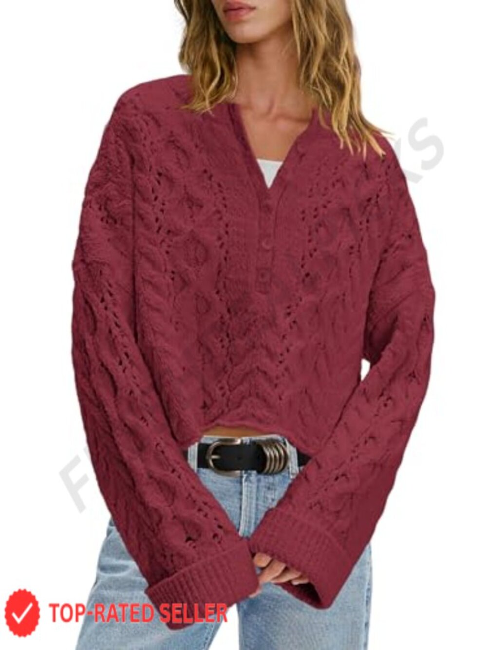 Cable Knit Oversized Bell Sleeve Sweater Pullover